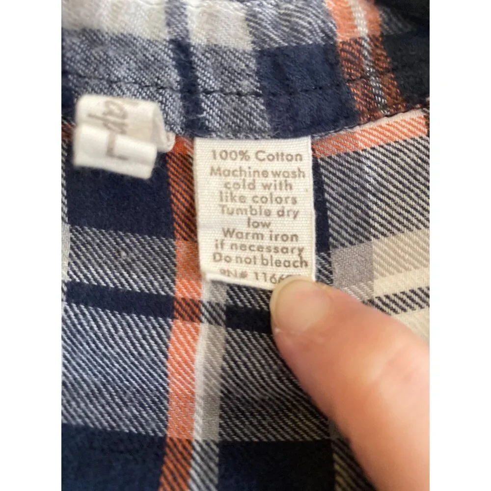 Japna Navy & Orange Women’s Plaid Flannel Tunic Shirt Size L 100% Cotton - Picture 5 of 5